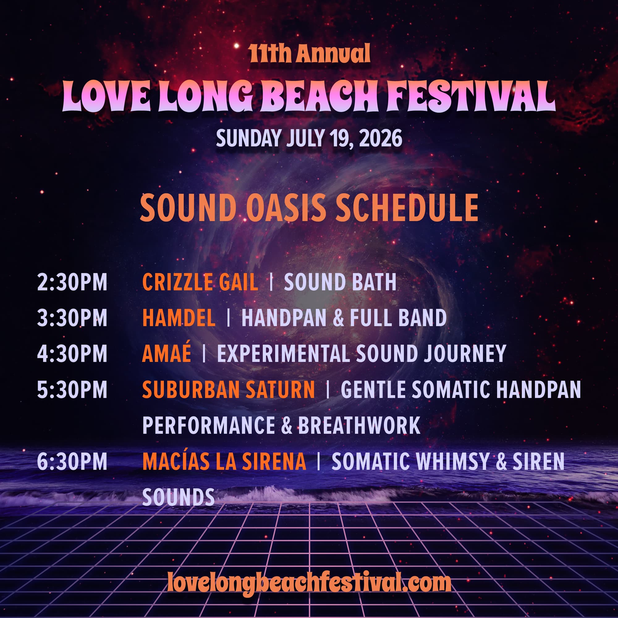 Sound Oasis Schedule — Sunday July 19, 2026